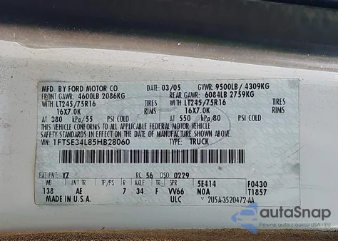 2005 Ford Econoline Commercial/Recreational from USA, damaged, VIN 1FTSE34L85HB28060